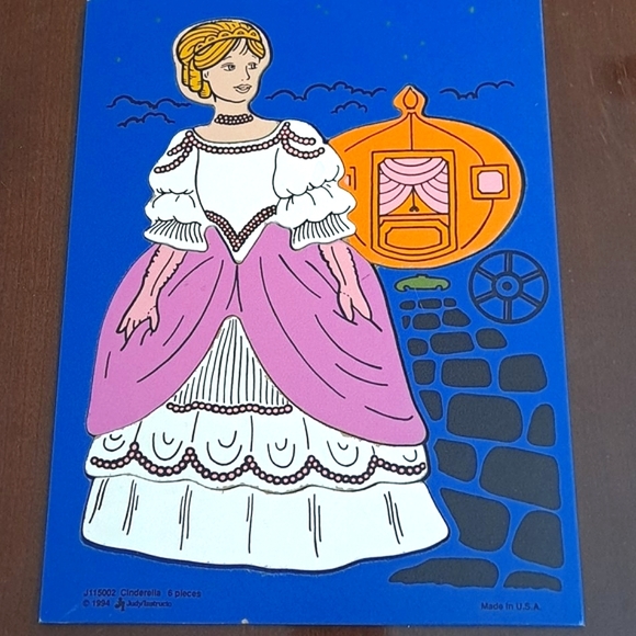 🌸 Disney Cinderella Wooden 6 Piece Puzzle Vintage 90’s USA - Picture 1 of 6